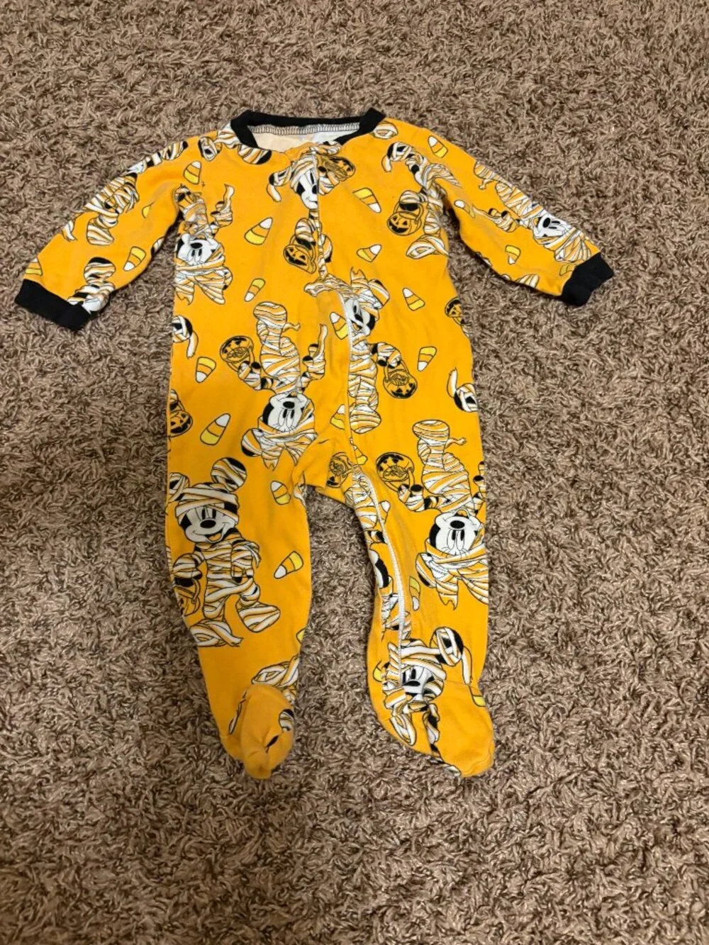 Disney Mickey and Minnie Mouse Halloween Pajama Sleeper 6-9 Months Zip Orange